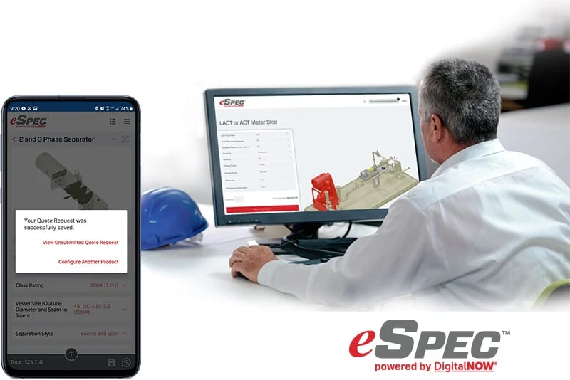 Image showing an engineer or operator ordering process equipment efficiently and hassle-free with DNOW's eSpec™ powered by DigitalNOW. Image showing an engineer or operator ordering process equipment efficiently and hassle-free with DNOW's eSpec™ powered by DigitalNOW.